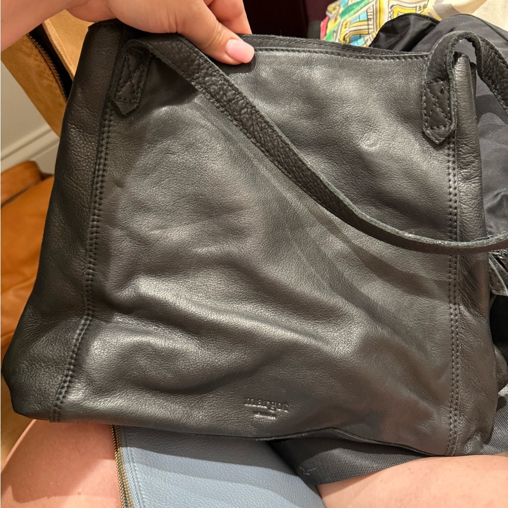 Margot Black Leather Bag with Gold Accents